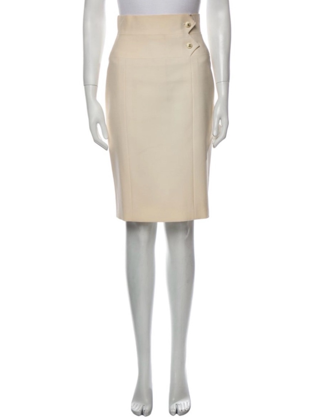 CHANEL Cream High-Waist Midi Pencil Skirt with Side Buttons